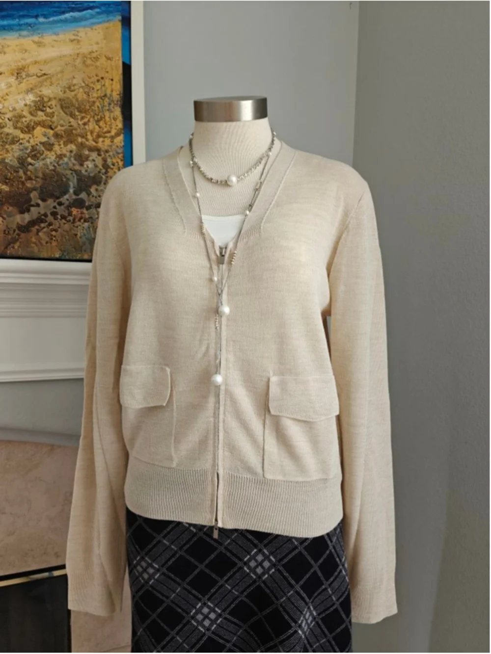 Cream Wool Blend Zip-Up Knit Cardigan | Minimalist Korean Style